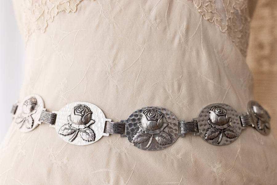 Vintage Repoussé Rose Belt