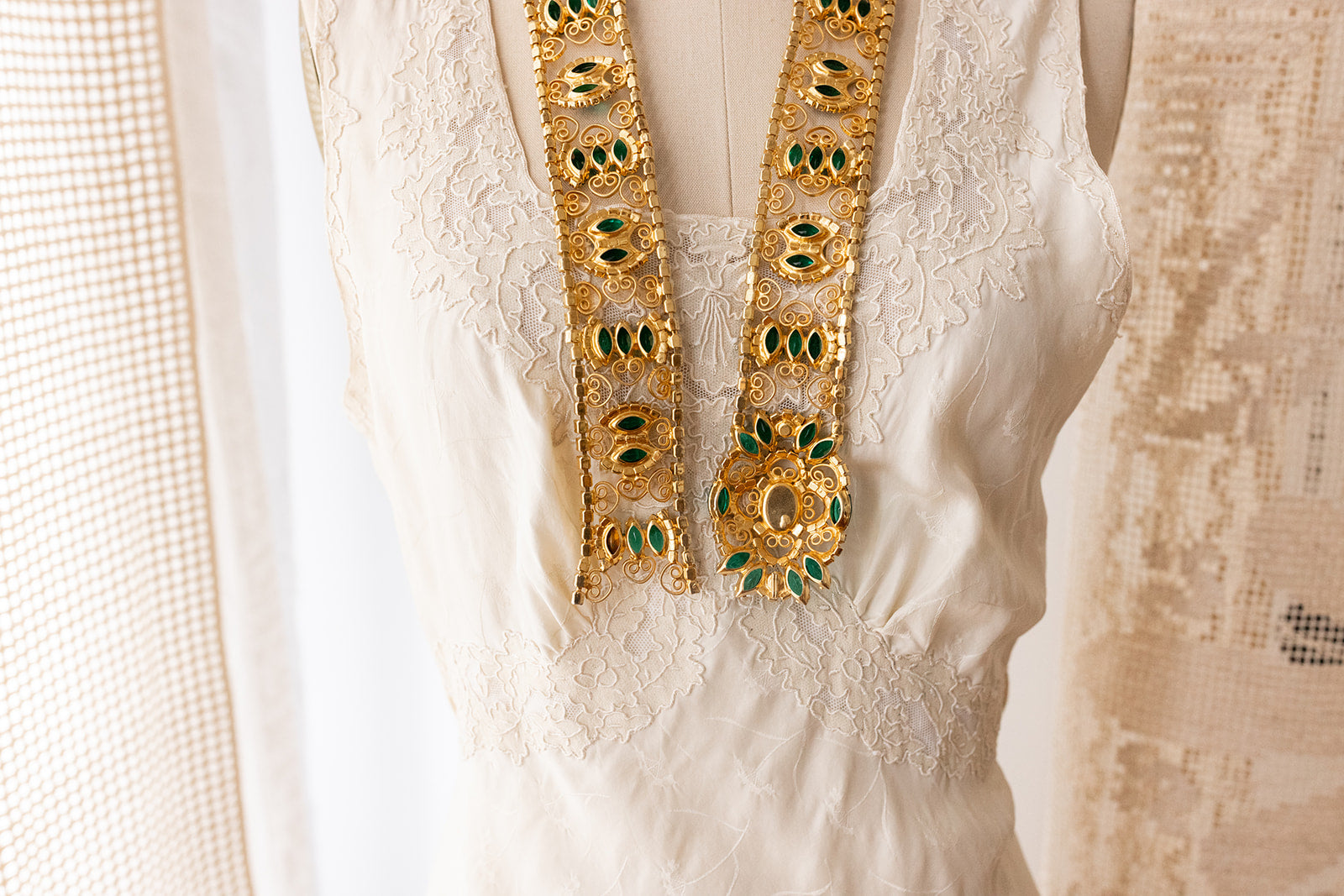 Midcentury Emerald Brass Rhinestone Belt