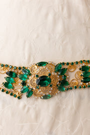 Midcentury Emerald Brass Rhinestone Belt