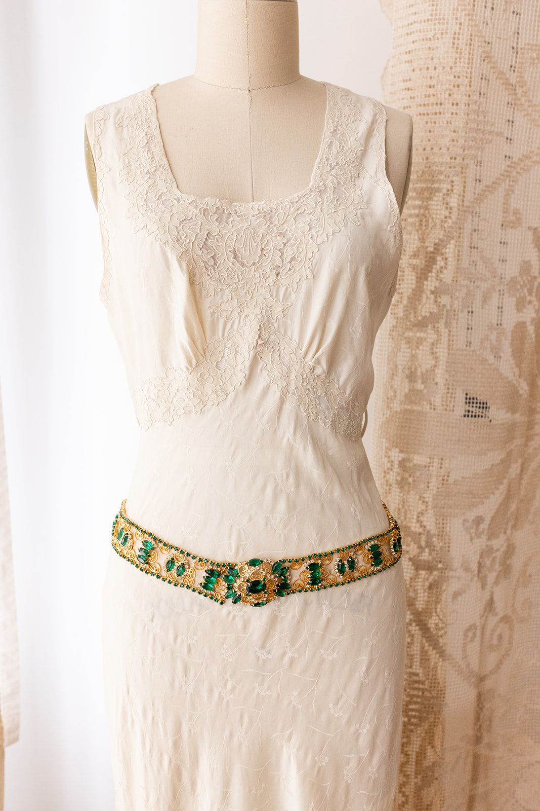 Midcentury Emerald Brass Rhinestone Belt