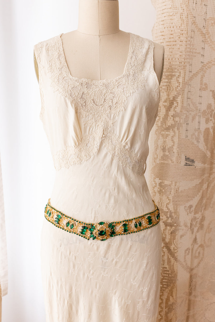 Midcentury Emerald Brass Rhinestone Belt