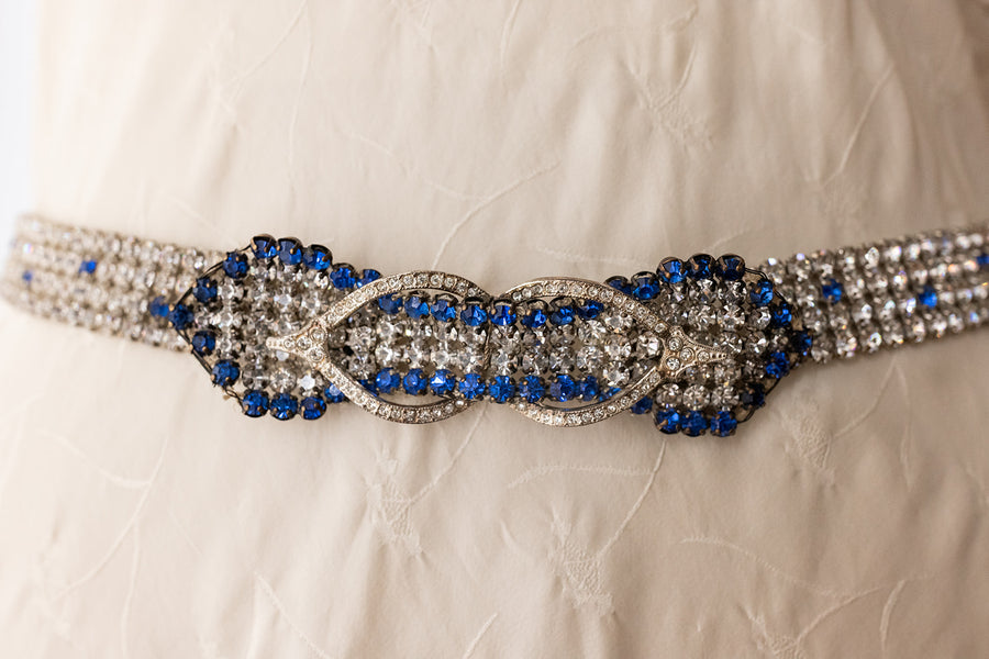 1920s Art Deco Blue Diamanté Belt