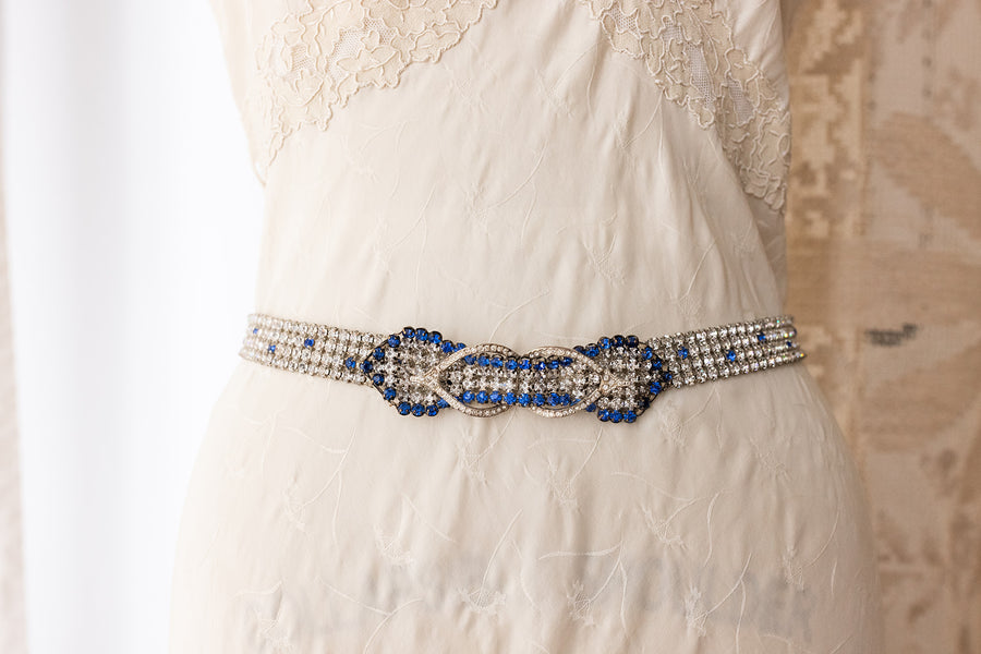 1920s Art Deco Blue Diamanté Belt