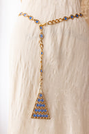 Midcentury Blue Rhinestone Brass Swag Belt