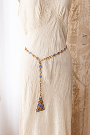 Midcentury Blue Rhinestone Brass Swag Belt