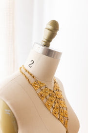 1940s Brass Filigree Rhinestone Bib Necklace