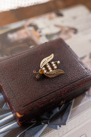 Midcentury Brass Rhinestone Bug Brooch