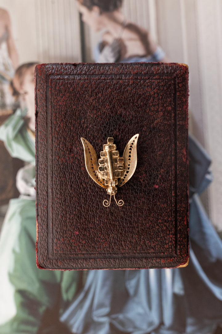 Midcentury Brass Rhinestone Bug Brooch