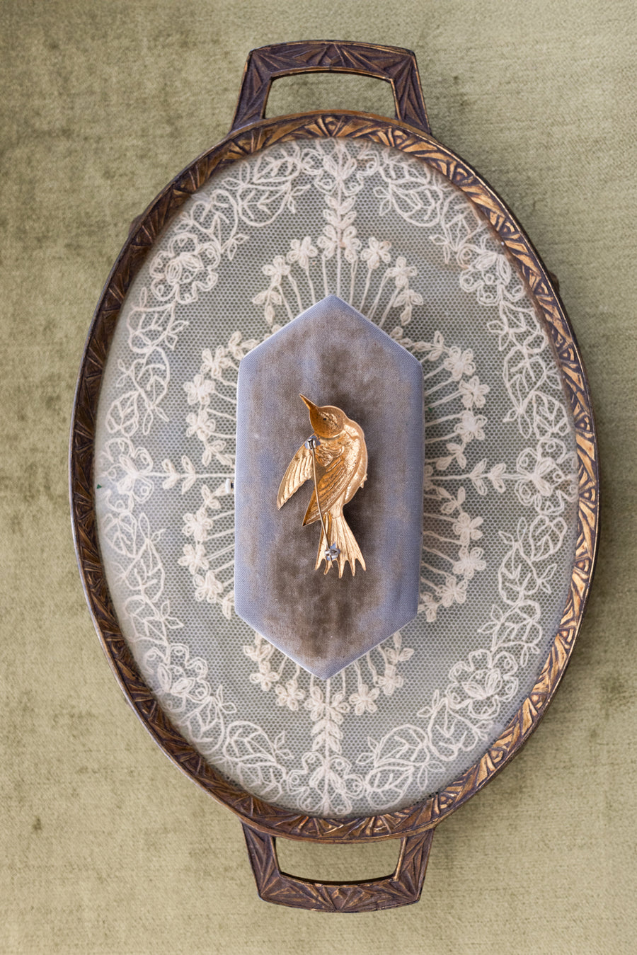 Antique French Brass Repoussé Bird Brooch