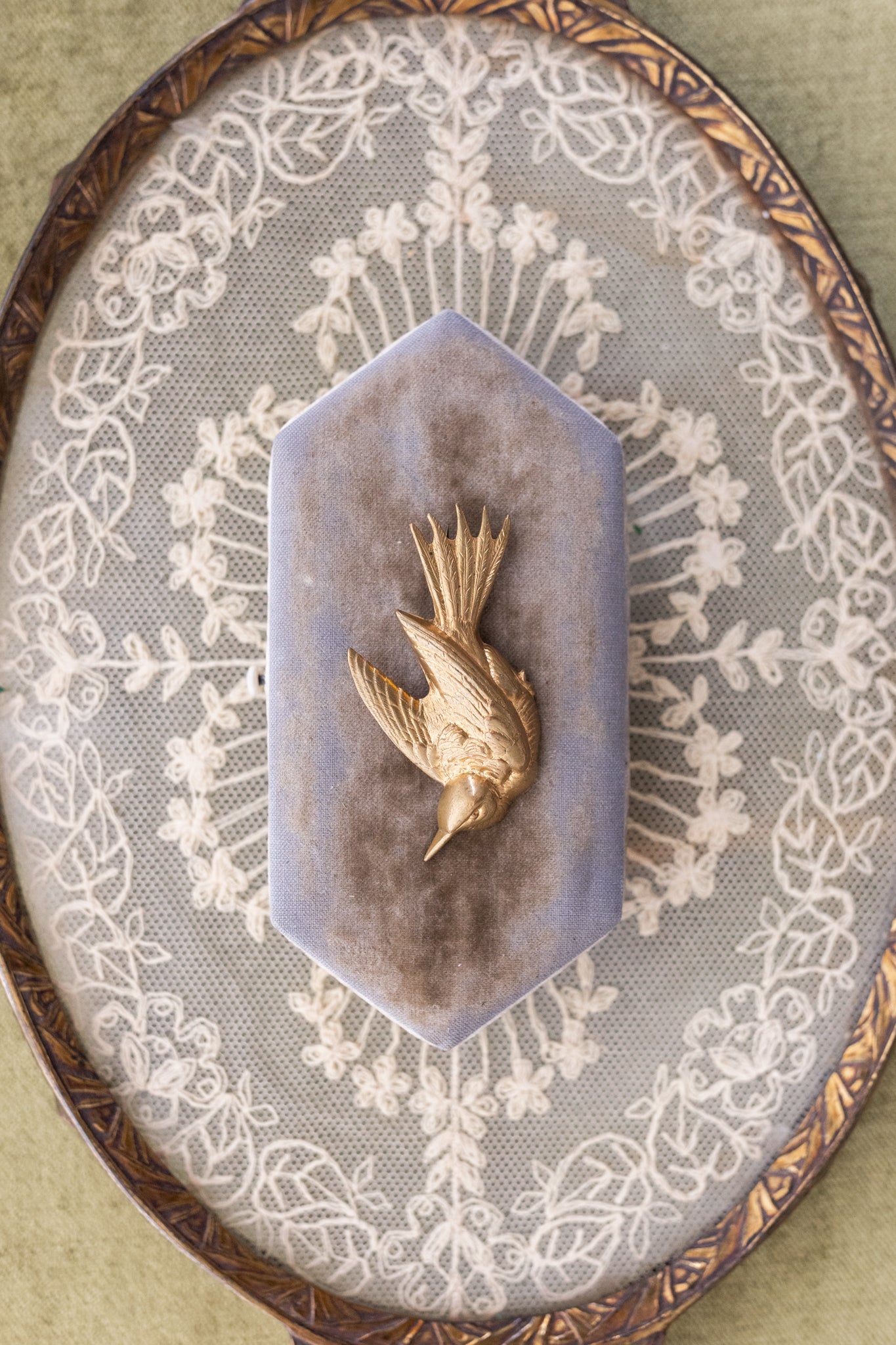 Antique French Brass Repoussé Bird Brooch