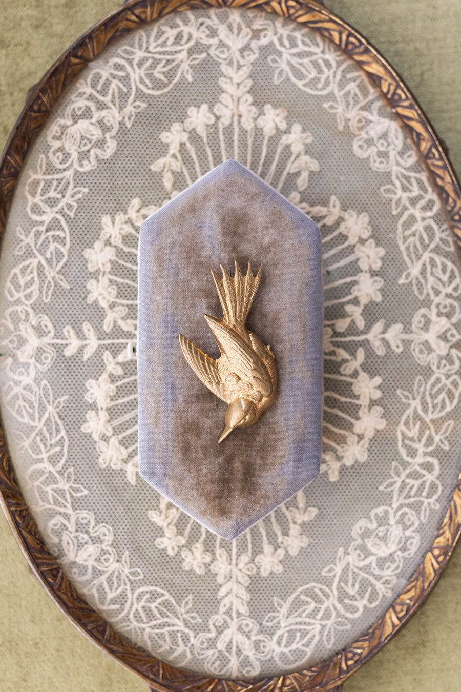 Antique French Brass Repoussé Bird Brooch