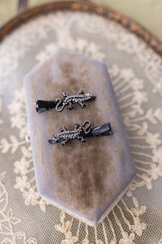 Midcentury Rhinestone Lizard Barrettes