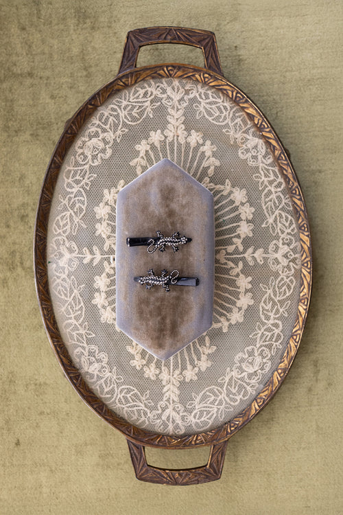 Midcentury Rhinestone Lizard Barrettes