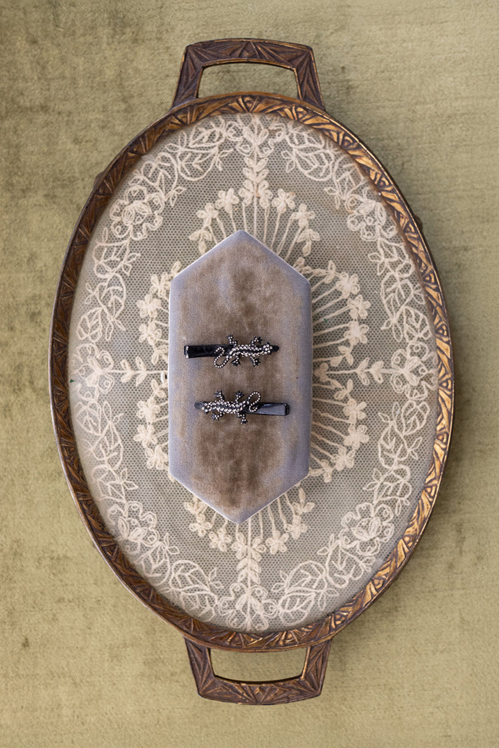 Midcentury Rhinestone Lizard Barrettes