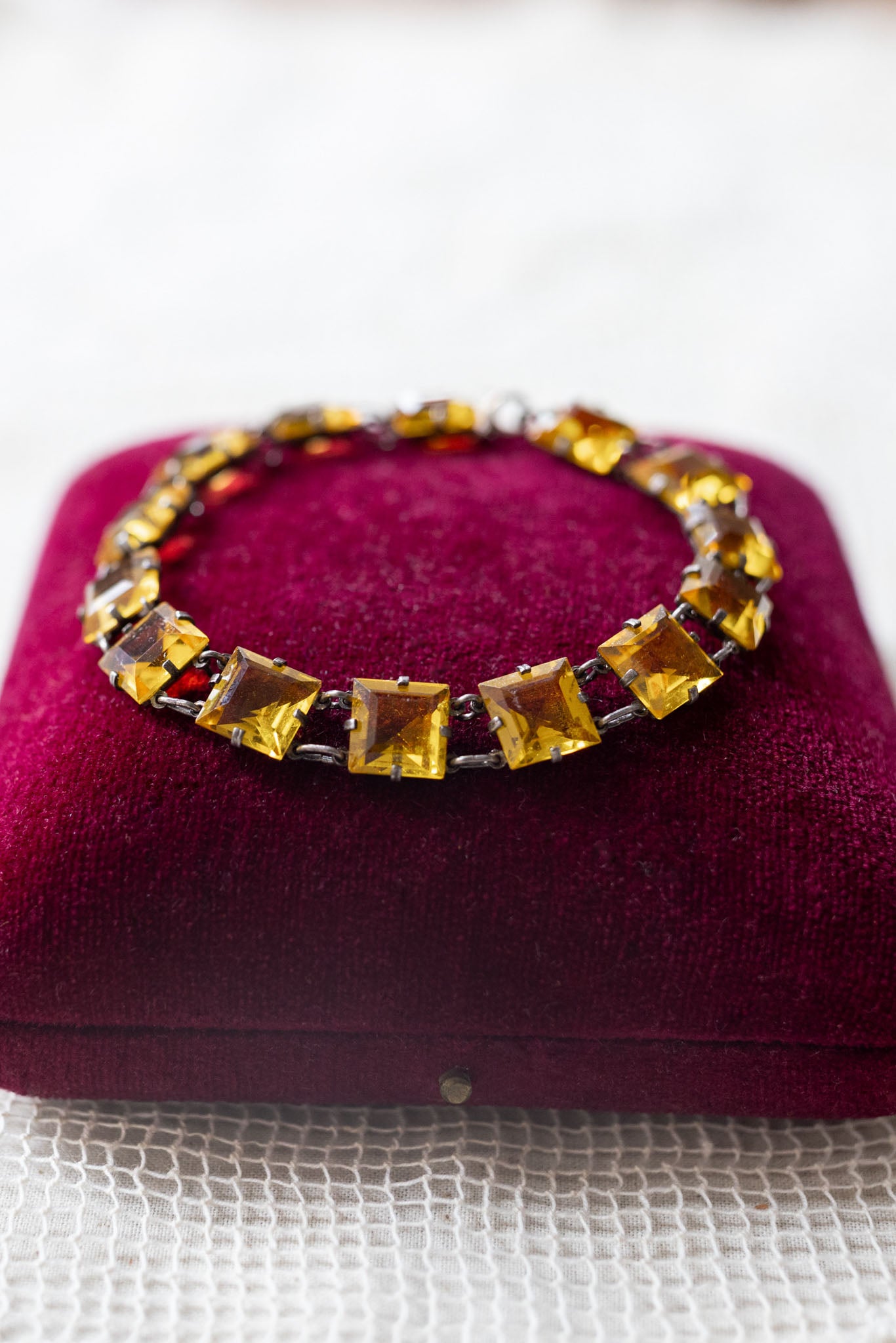 Art Deco Sterling Yellow Paste Bracelet