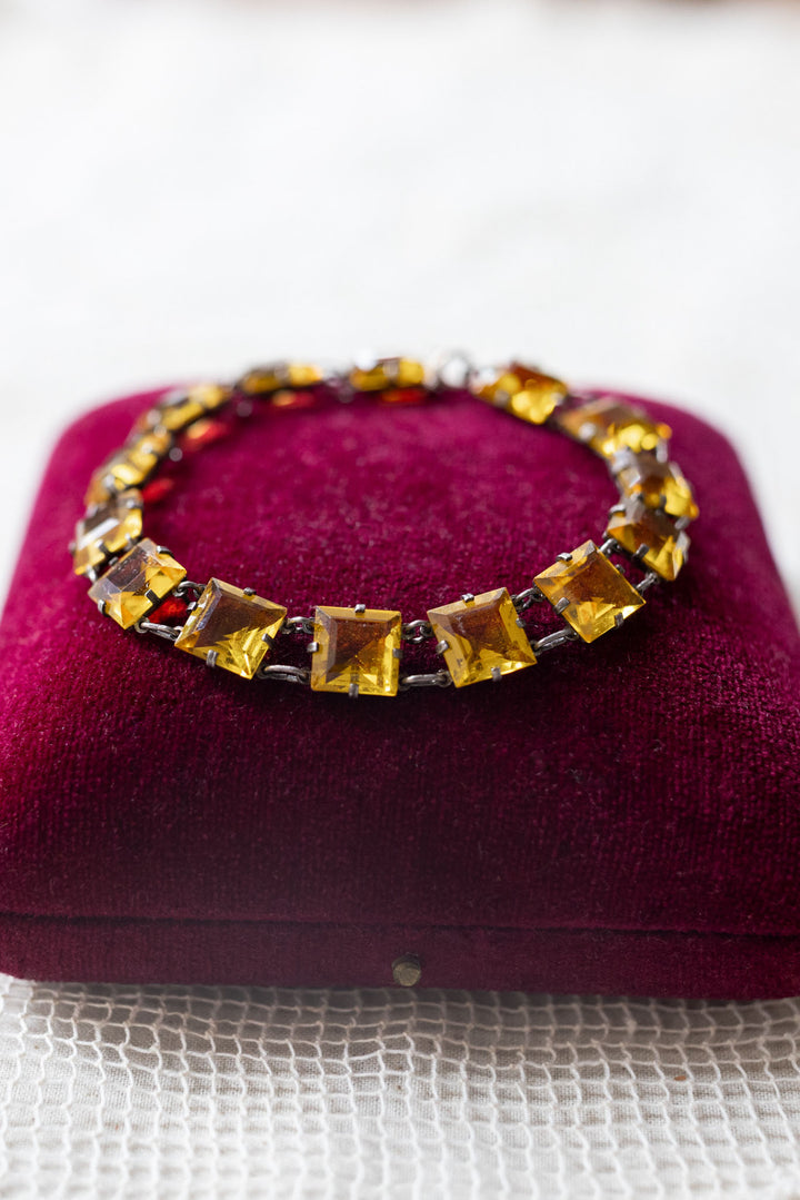 Art Deco Sterling Yellow Paste Bracelet