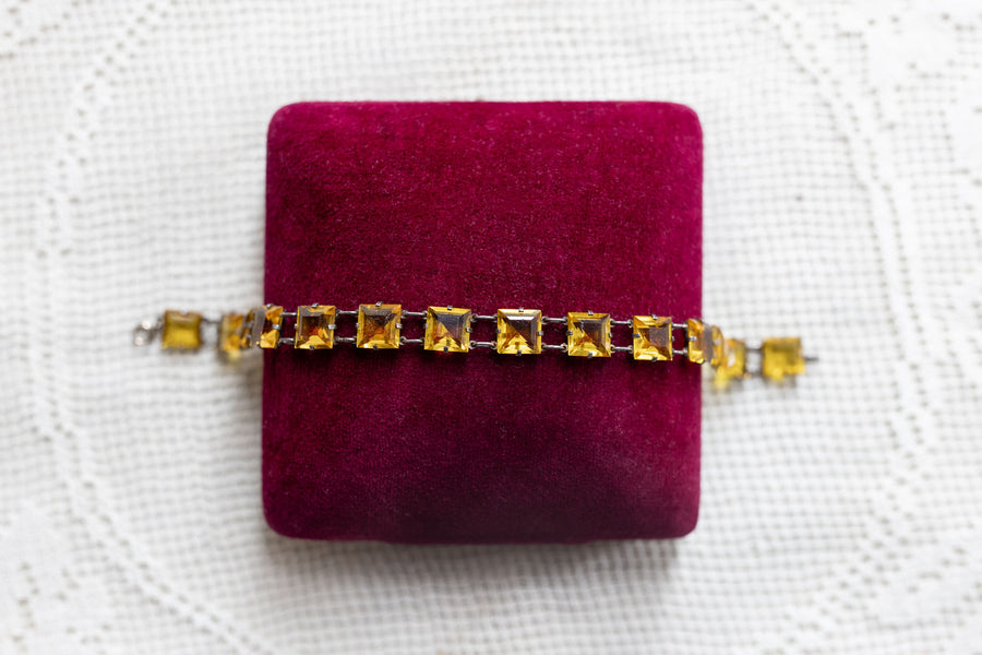 Art Deco Sterling Yellow Paste Bracelet