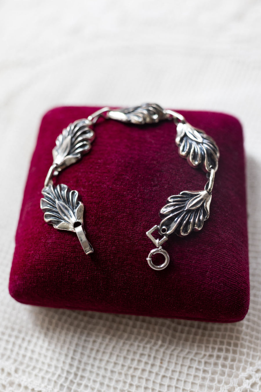 Art Nouveau Sterling Repoussé Leaf Bracelet