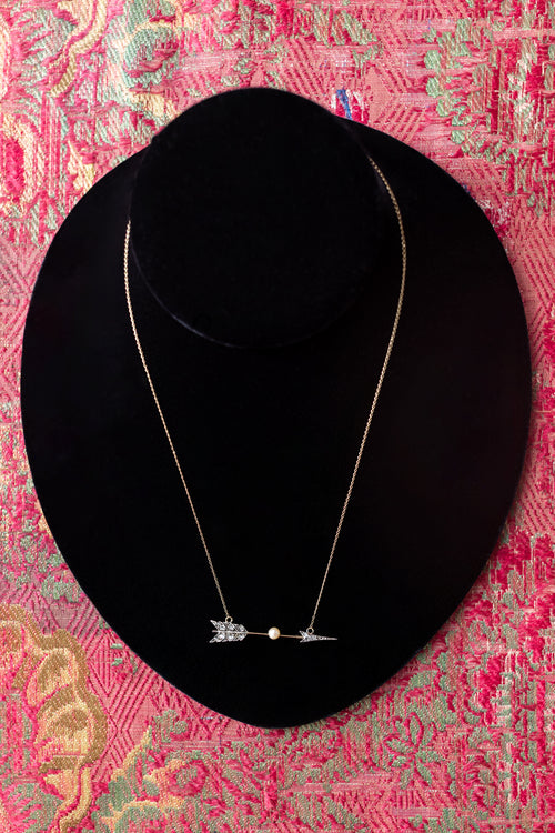 Edwardian 14k Rose Cut Diamond Arrow Conversion Necklace