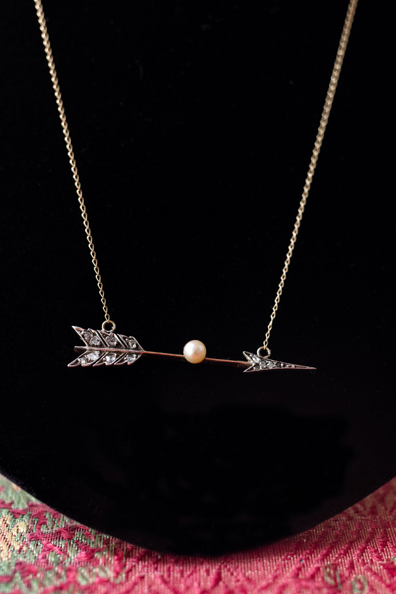 Edwardian 14k Rose Cut Diamond Arrow Conversion Necklace