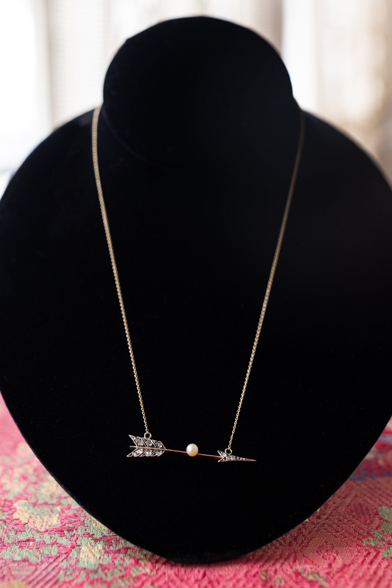 Edwardian 14k Rose Cut Diamond Arrow Conversion Necklace