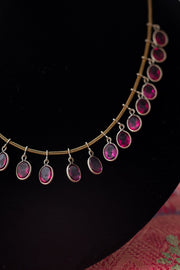 1920s Sterling + Brass Paste Fringe Necklace