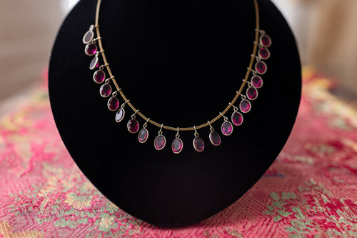 1920s Sterling + Brass Paste Fringe Necklace