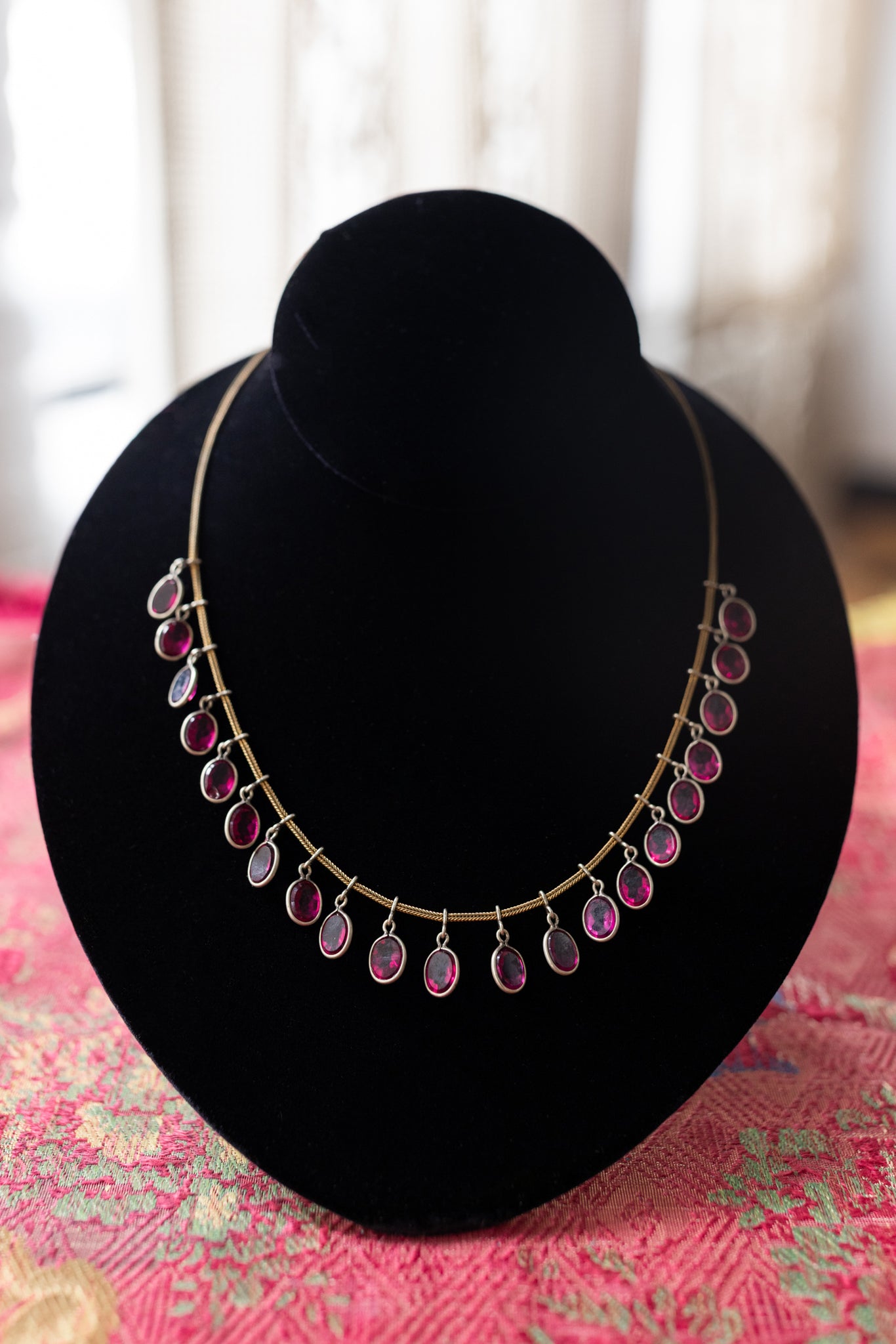 1920s Sterling + Brass Paste Fringe Necklace