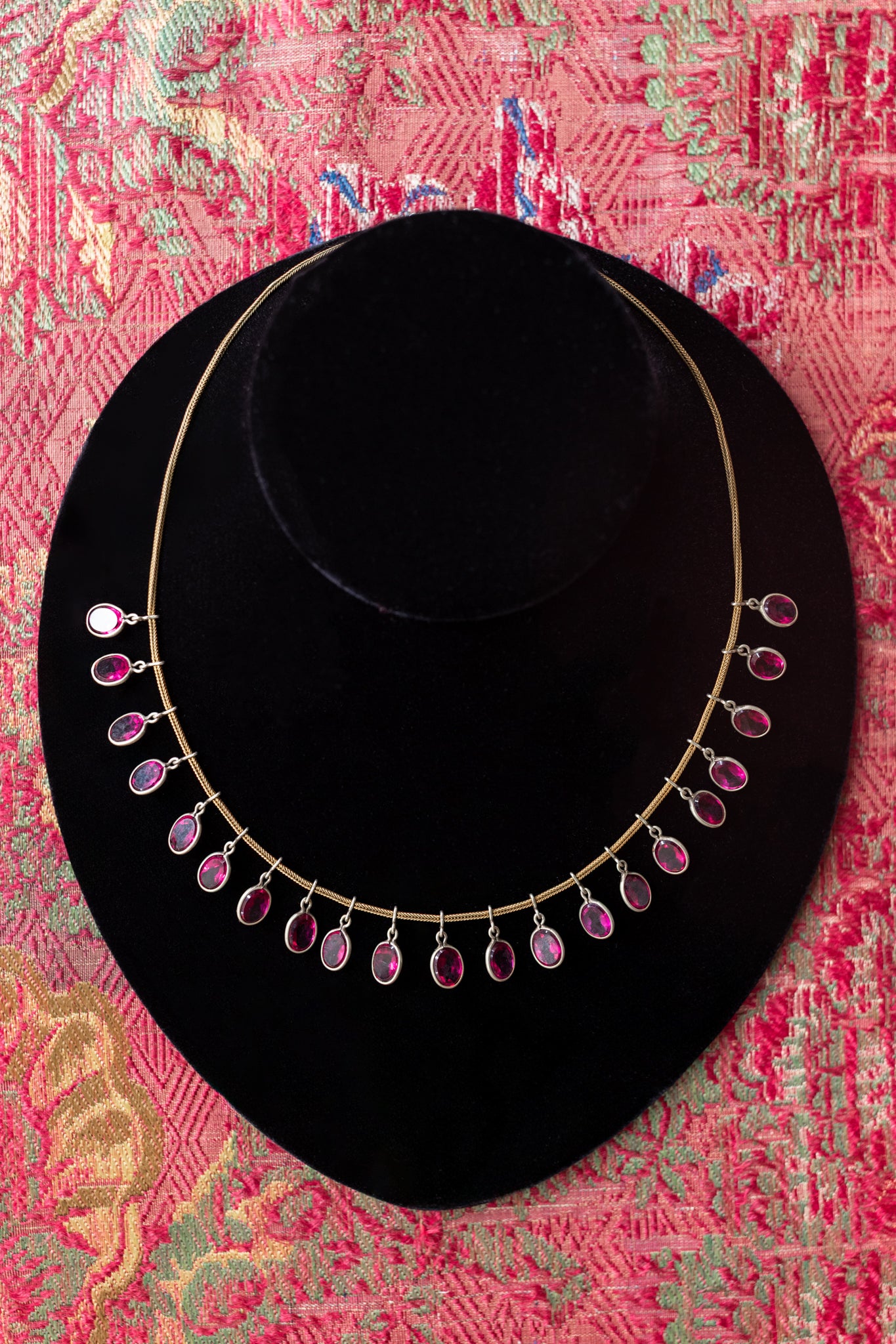 1920s Sterling + Brass Paste Fringe Necklace