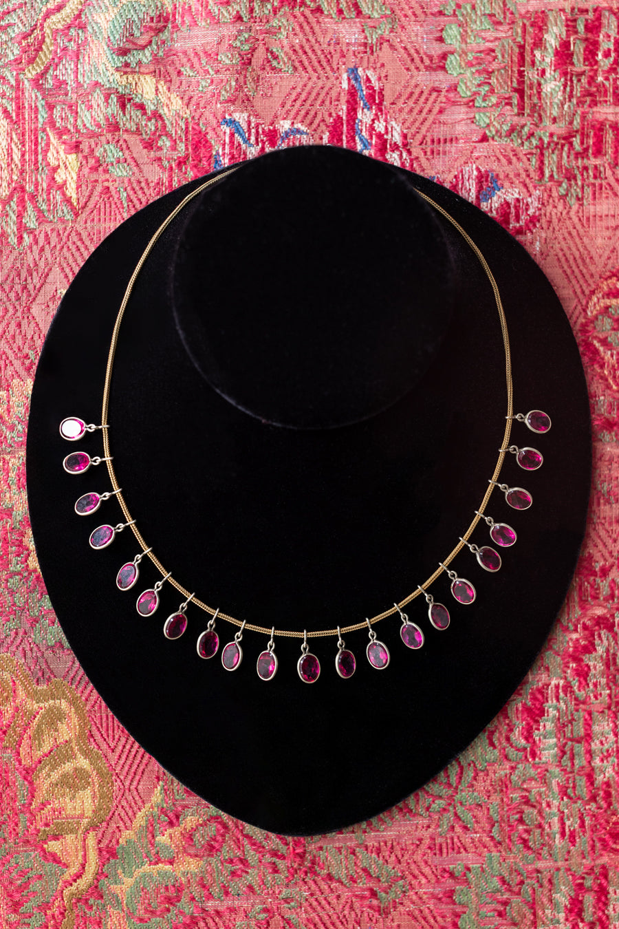 1920s Sterling + Brass Paste Fringe Necklace