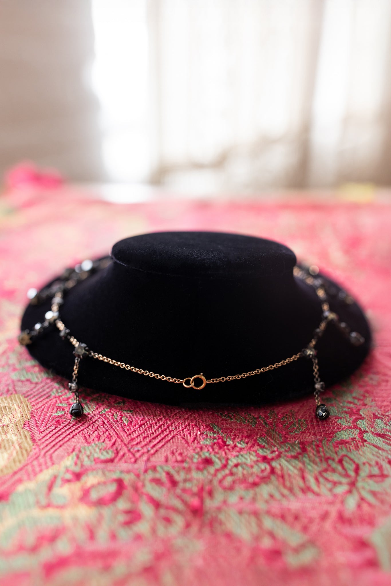 1930s 14k + Sterling Gothic Paste Fringe Necklace