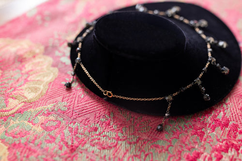 1930s 14k + Sterling Gothic Paste Fringe Necklace