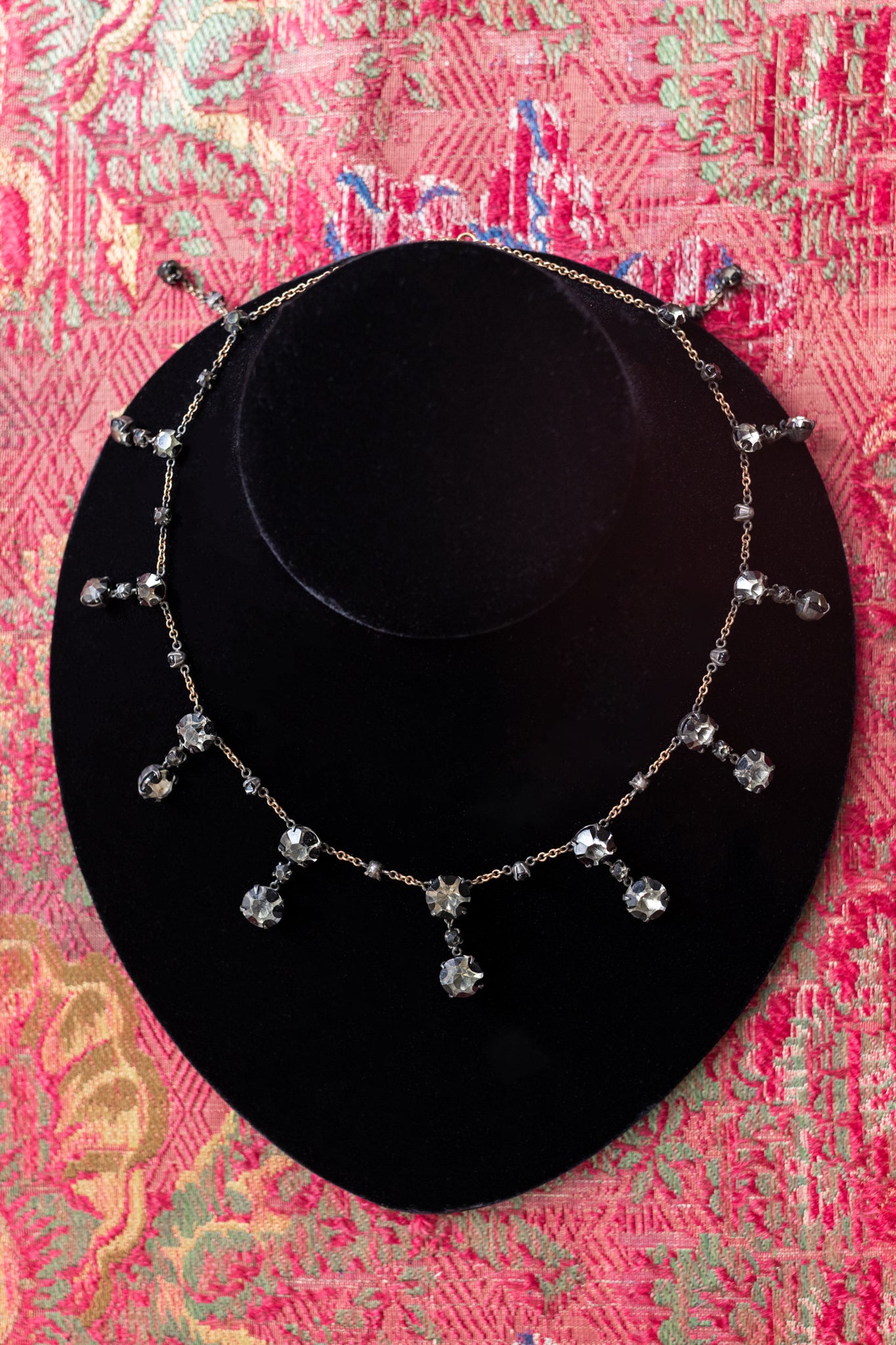 1930s 14k + Sterling Gothic Paste Fringe Necklace