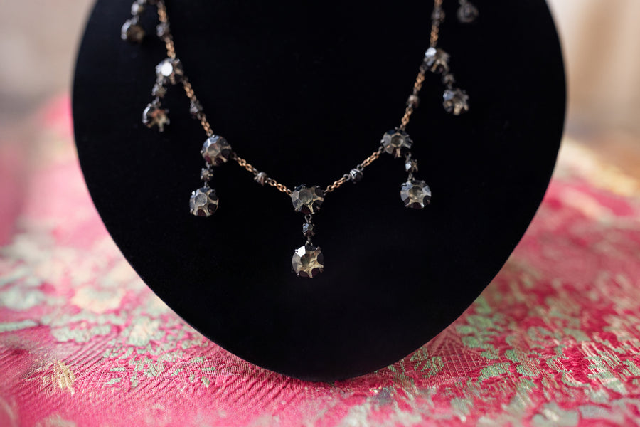 1930s 14k + Sterling Gothic Paste Fringe Necklace