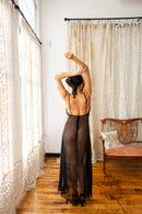 1930s Ink Silk Chiffon Appliqué Gown