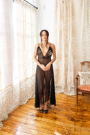 1930s Ink Silk Chiffon Appliqué Gown