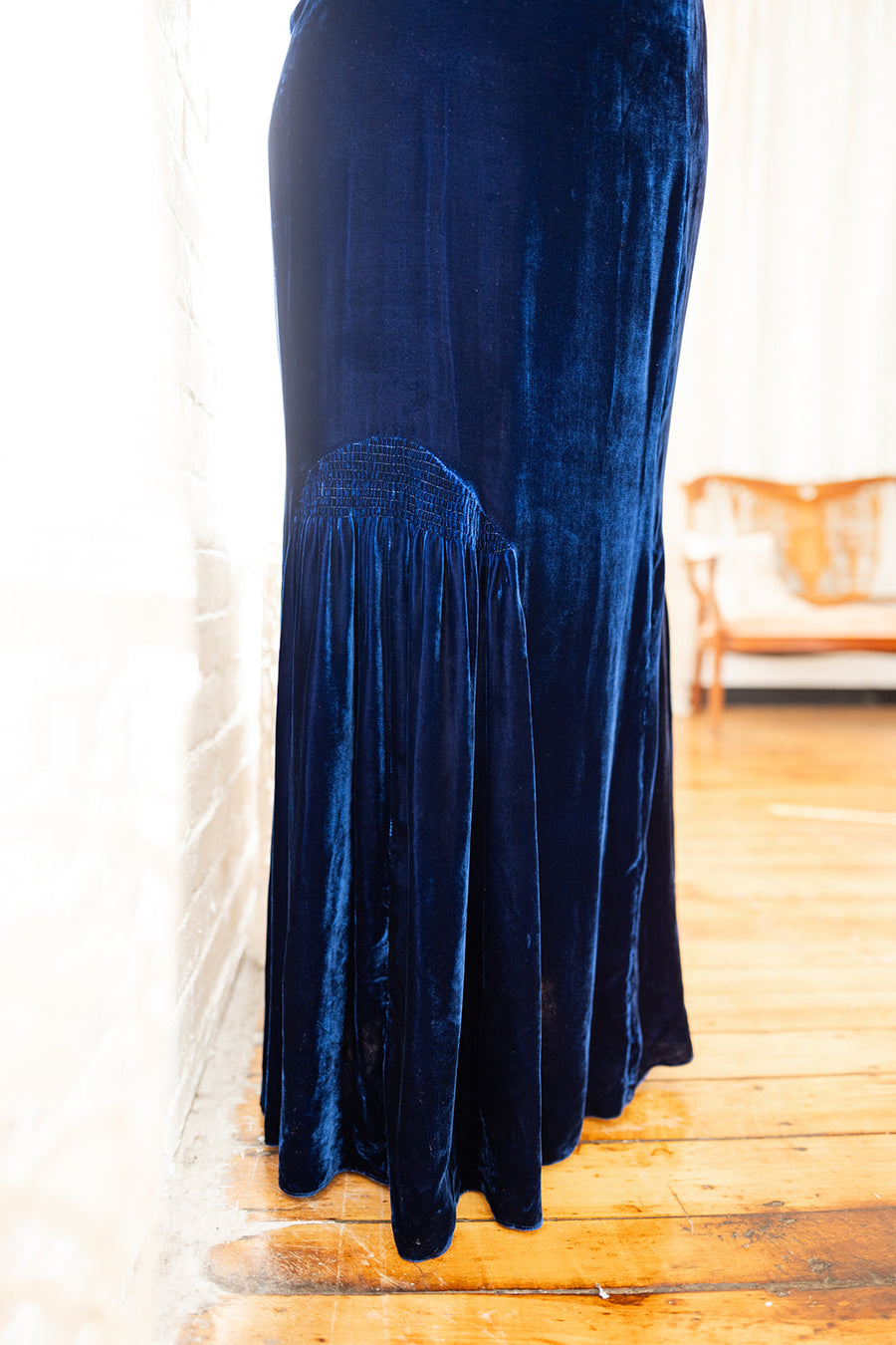 1930s Cobalt Silk Velvet Art Deco Wrap Gown