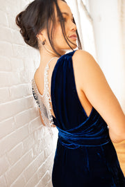 1930s Cobalt Silk Velvet Art Deco Wrap Gown