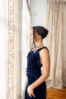 1930s Cobalt Silk Velvet Art Deco Wrap Gown