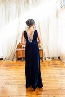 1930s Cobalt Silk Velvet Art Deco Wrap Gown