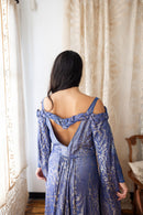 1930s Medieval Slate Blue Lamé Gown