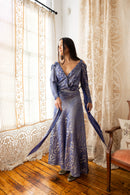 1930s Medieval Slate Blue Lamé Gown