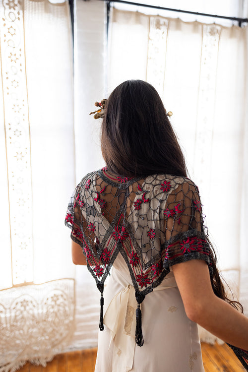 1910s Honeycomb Embellished Tassel Shawl