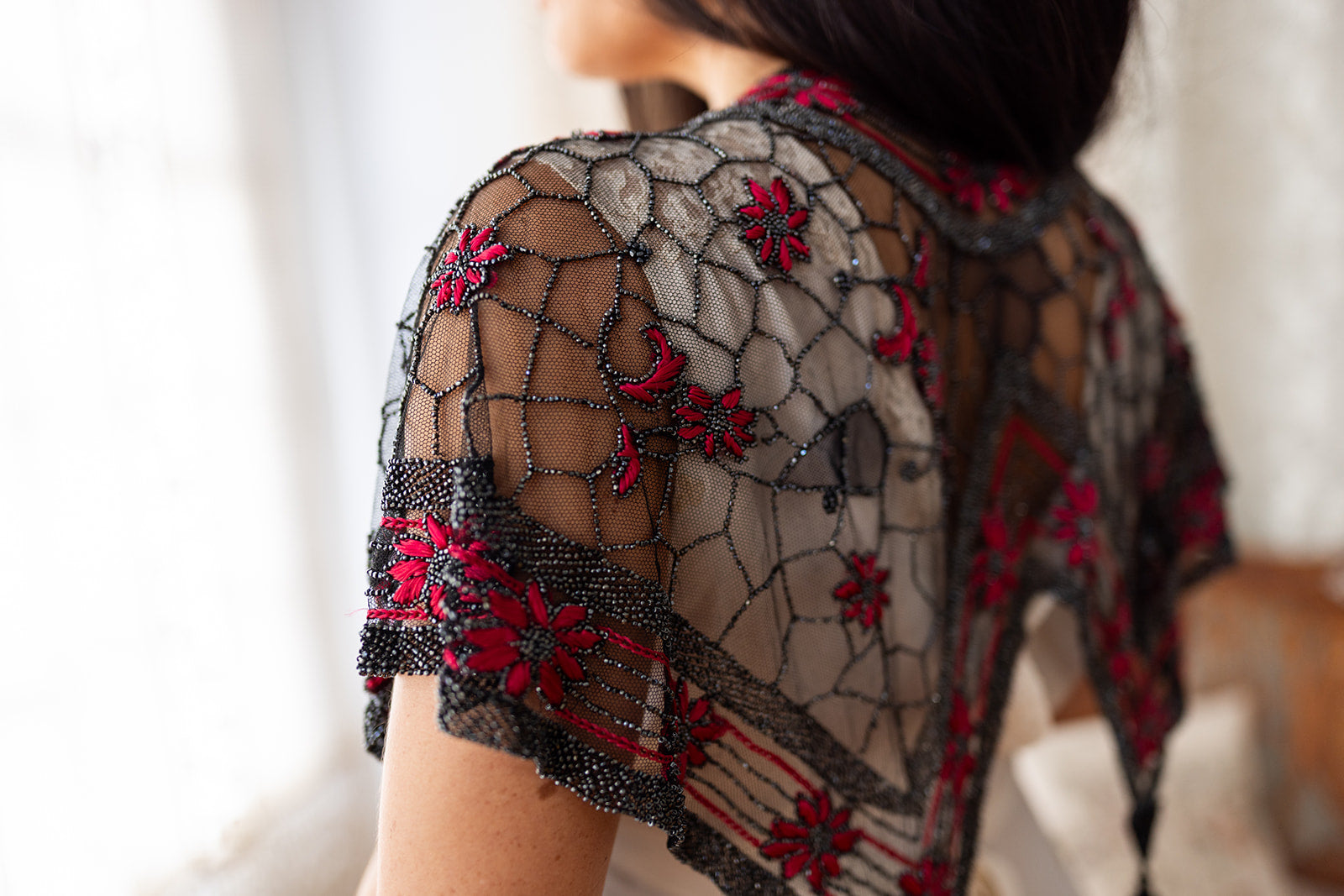 1910s Honeycomb Embellished Tassel Shawl