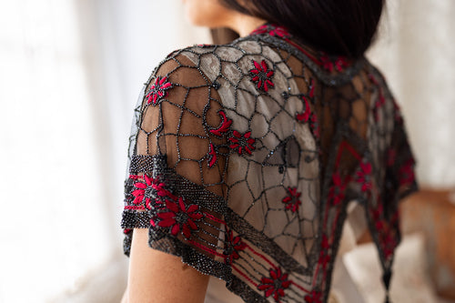 1910s Honeycomb Embellished Tassel Shawl