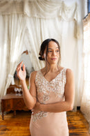 1930s Pastel Floral Lace Appliqué Bias Gown