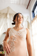 1930s Pastel Floral Lace Appliqué Bias Gown