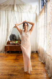 1930s Pastel Floral Lace Appliqué Bias Gown