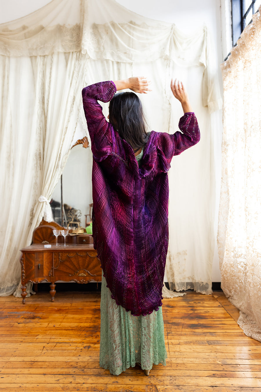 1980s Charles & Patricia Lester Pleated Silk Jacket