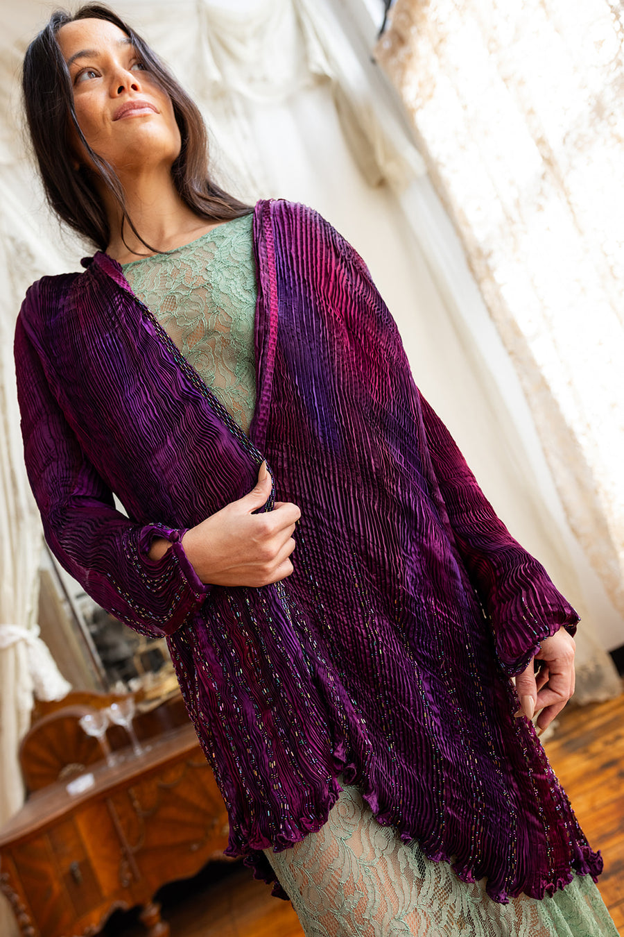 1980s Charles & Patricia Lester Pleated Silk Jacket